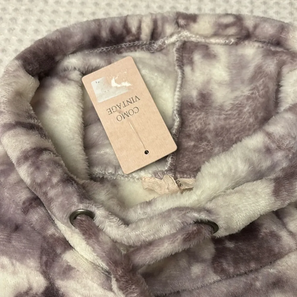 NEW! COMO VINTAGE Tie Dye Fleece Top Sweatshirt Funnelneck Purple White Gray XL - Image 13