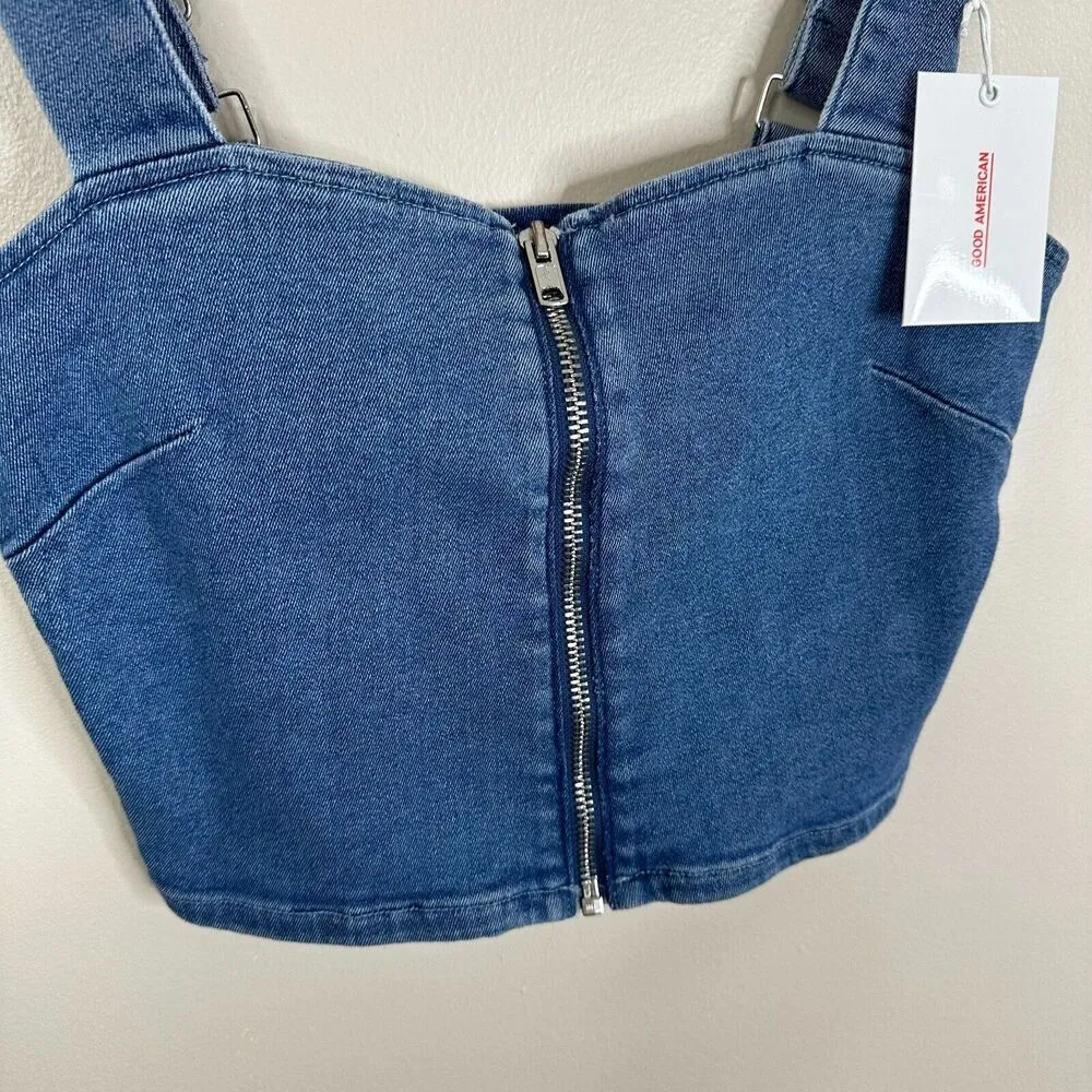 NEW Good American Crop Top Womens Size 2/Med Blue Denim Zip Front - Image 3