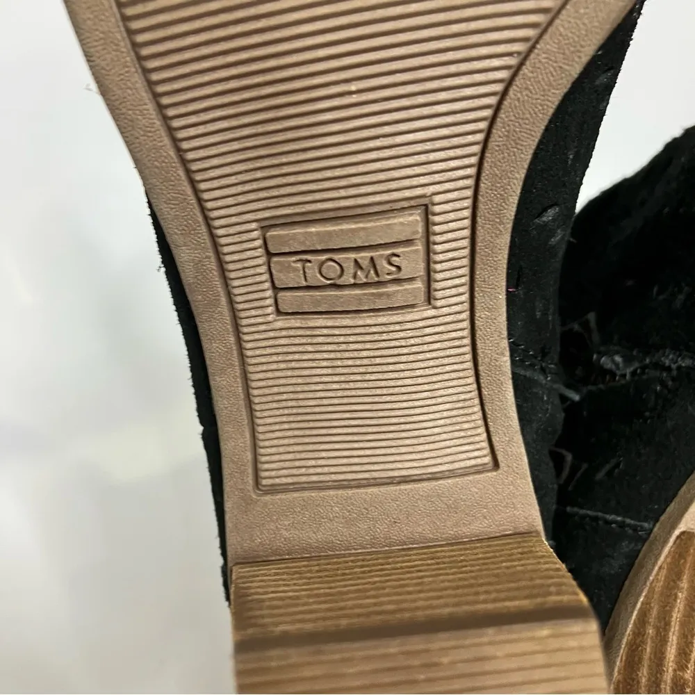 Toms Majorca black perforated suede heels peep toe womens size 6 business casual - Image 8