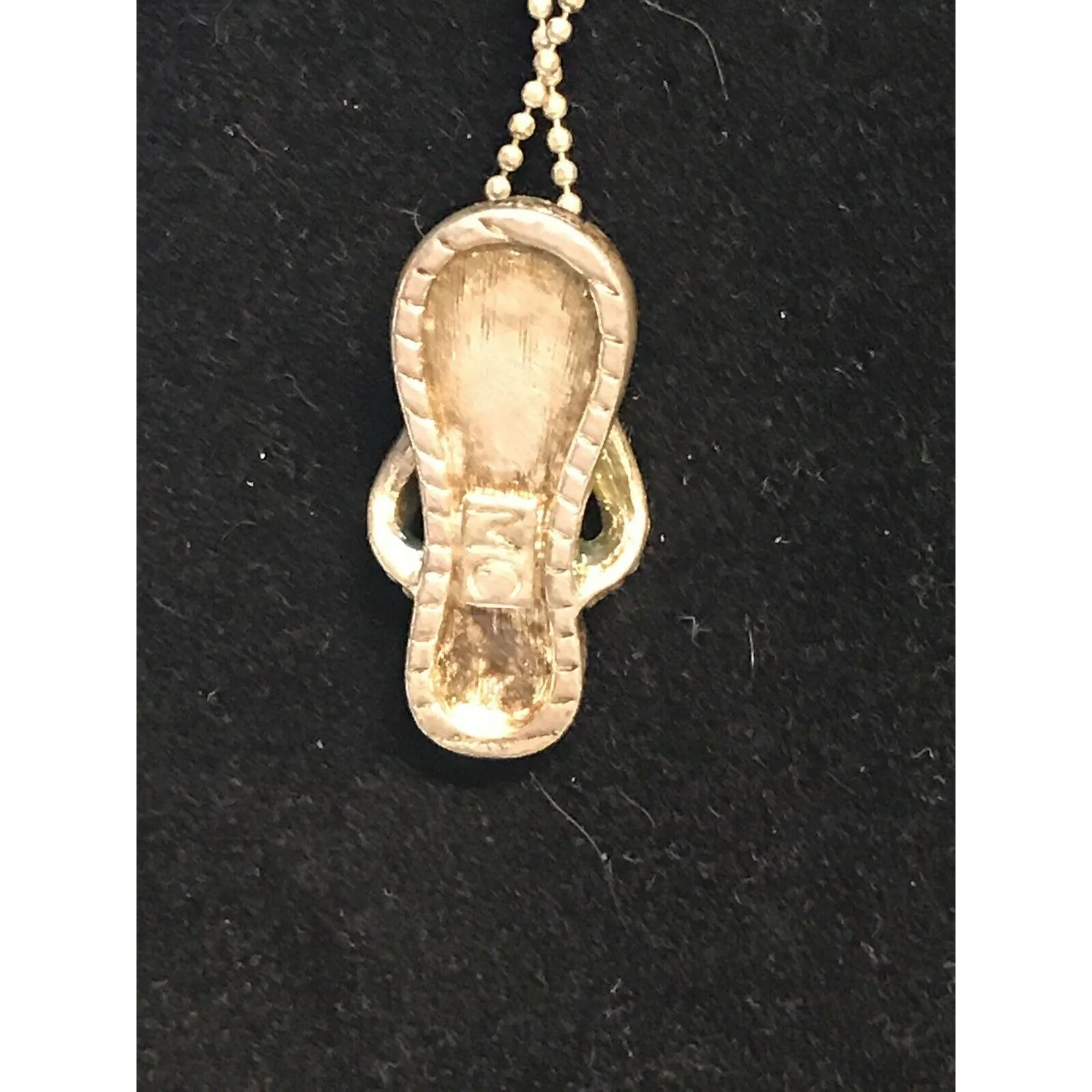 Vintage Hawaii Souvenir Green Flip Flop Pendant Necklace MC Stamp Rhinestone - Image 4