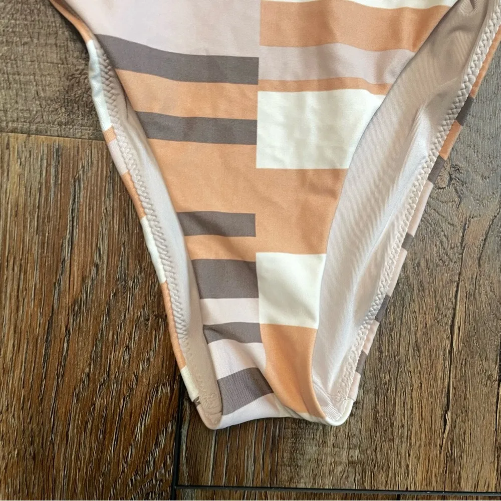 Aerie Womens Swim Bikini Bottom Tan Mixed Stripe High Cut Cheeky Size Small - Image 5