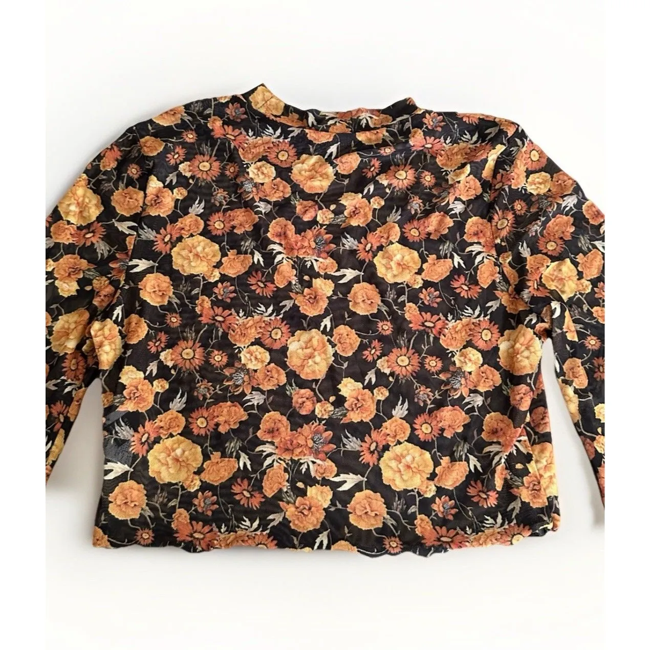 Floral Sheer Chiffon Crop Blouse Bell Sleeve Boho‎ Y2K Festival Fall Goblincore Brown - Image 3