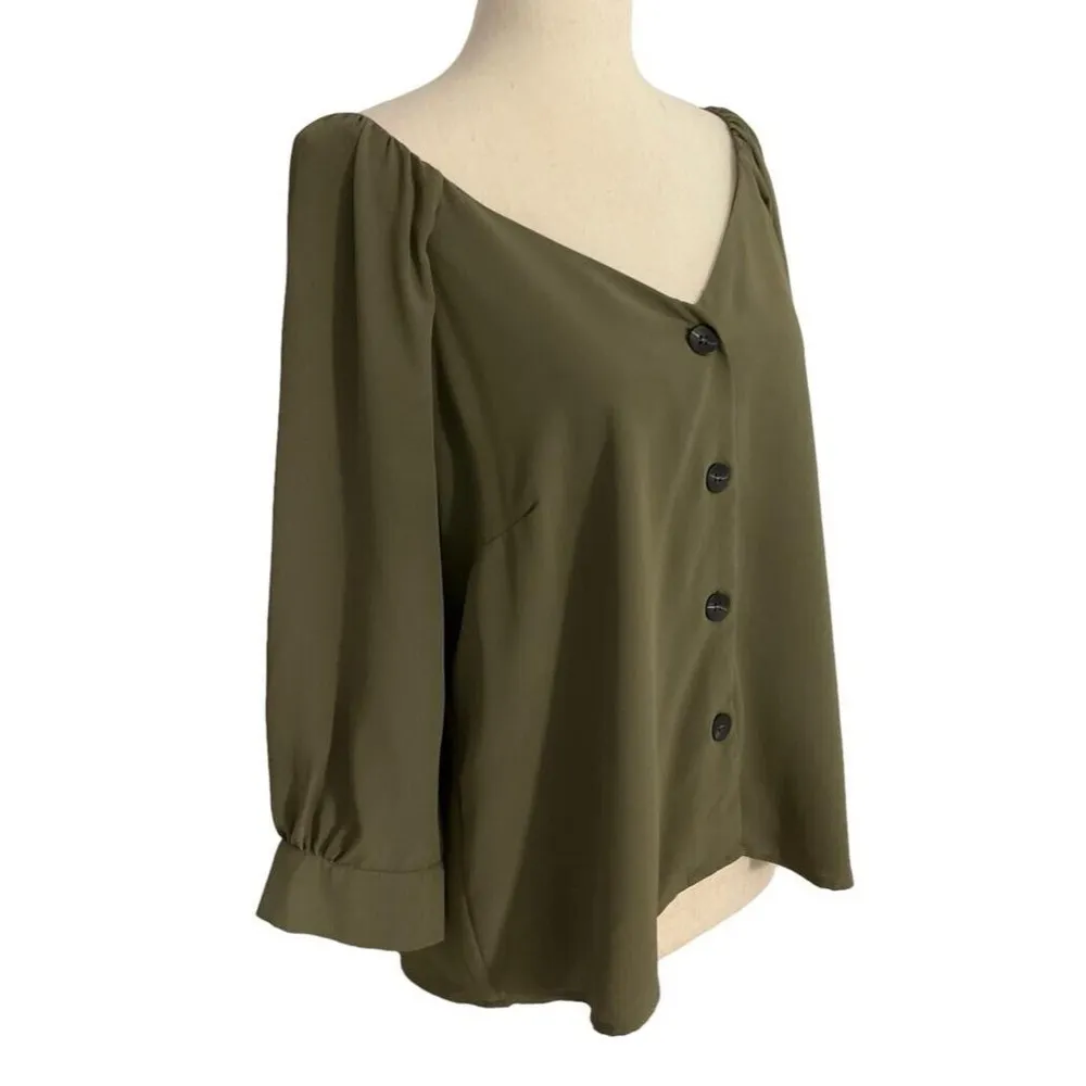 Haute Monde Women Size Large Green Blouse Top 3/4 Sleeve  15-836 - Image 2