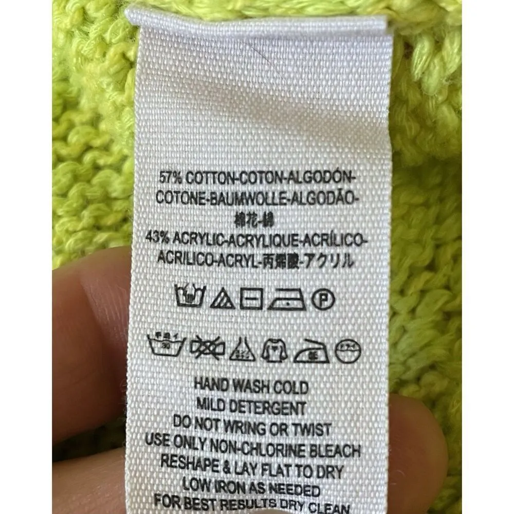 Free People Neon Green Open Knit Sweater XS Long Sleeve V Neck Cotton Blend - Image 3