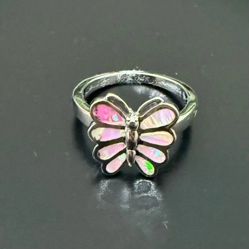 925 Sterling Silver Iridescent Pink Opal Inlay Butterfly Ring Size 7 4g. - Image 4