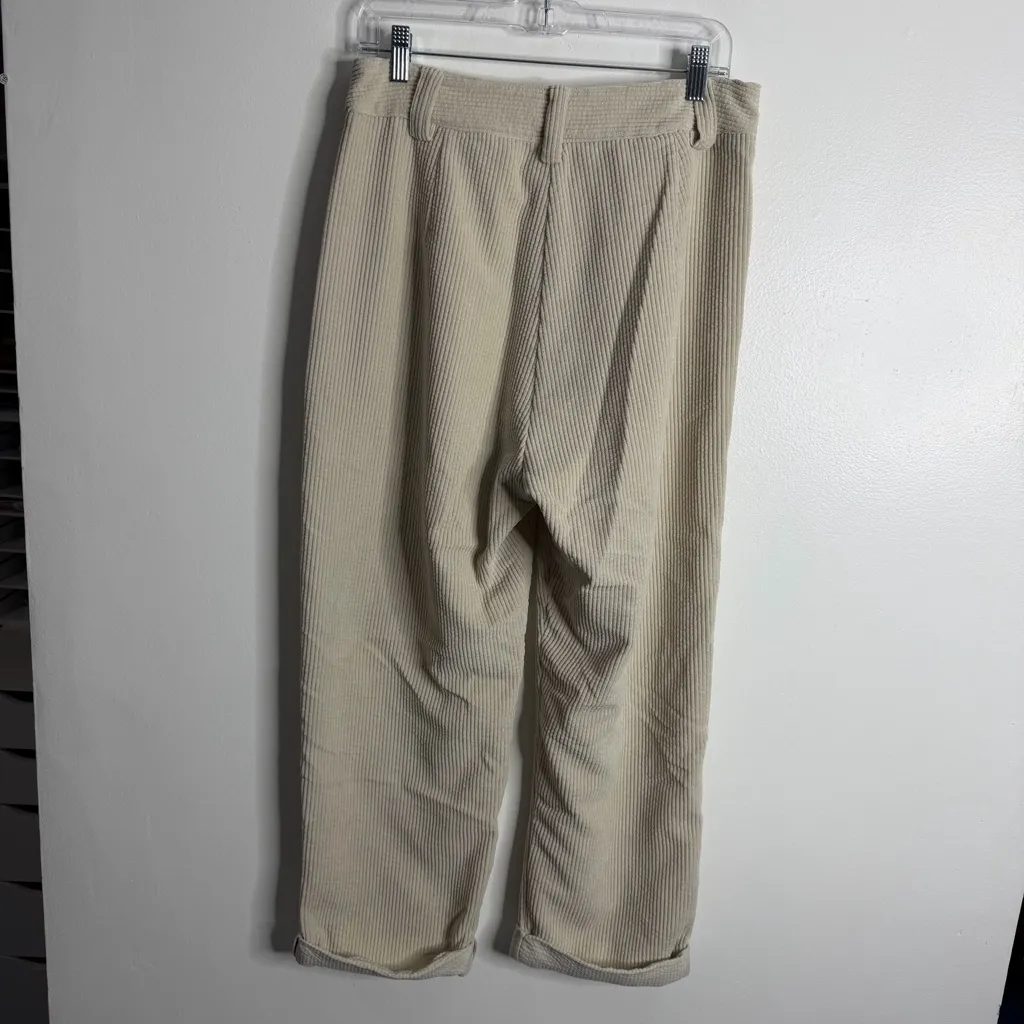 Petal & Pub Talaren Cord Pant In Cream High Waisted 8 Rolled Cuff Pleated Front - Image 3