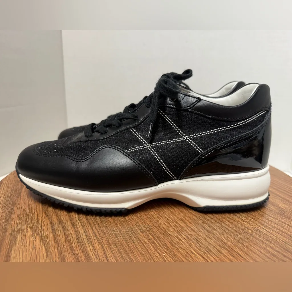 Hogan Women’s Perforated Black & White Metallic Leather Sneakers Size 8 - Image 2