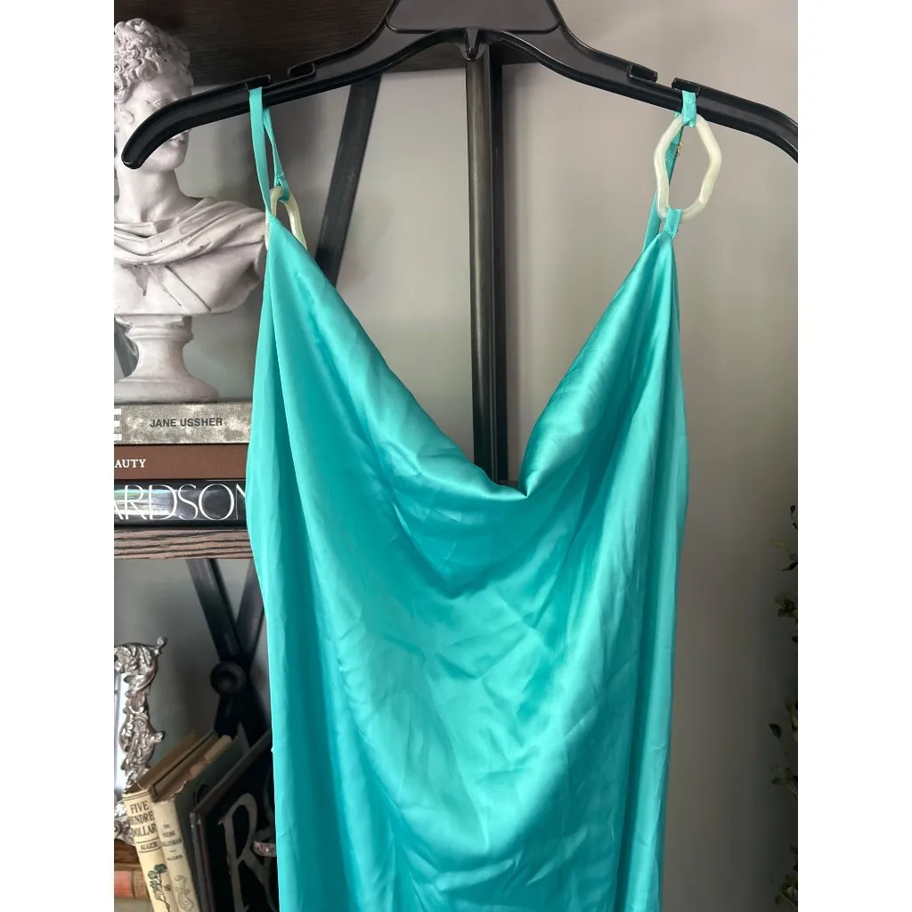 Baobab Victorine Satin Slip Dress Erizo Teal Aqua Womens Size Small Green - Image 7