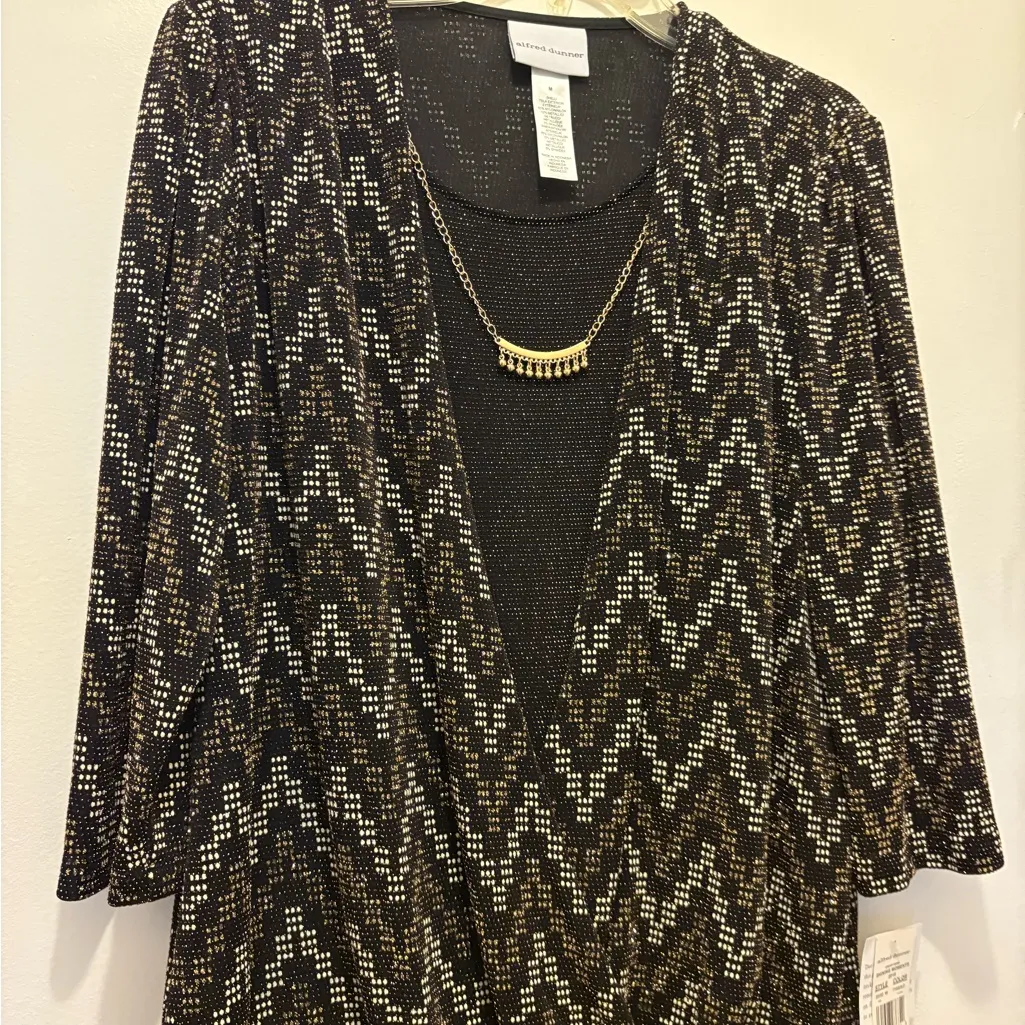 Alfred Dunner Black and White Zigzag Gold Cardigan Size L - Image 6