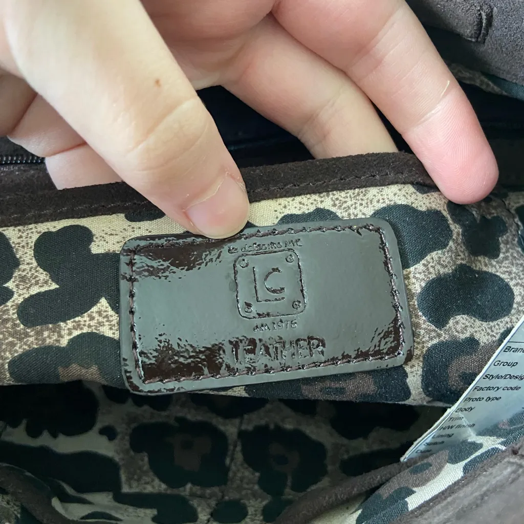 Liz Claiborne solid brown magnetic genuine‎ suede leather clutch handbag purse - Image 4