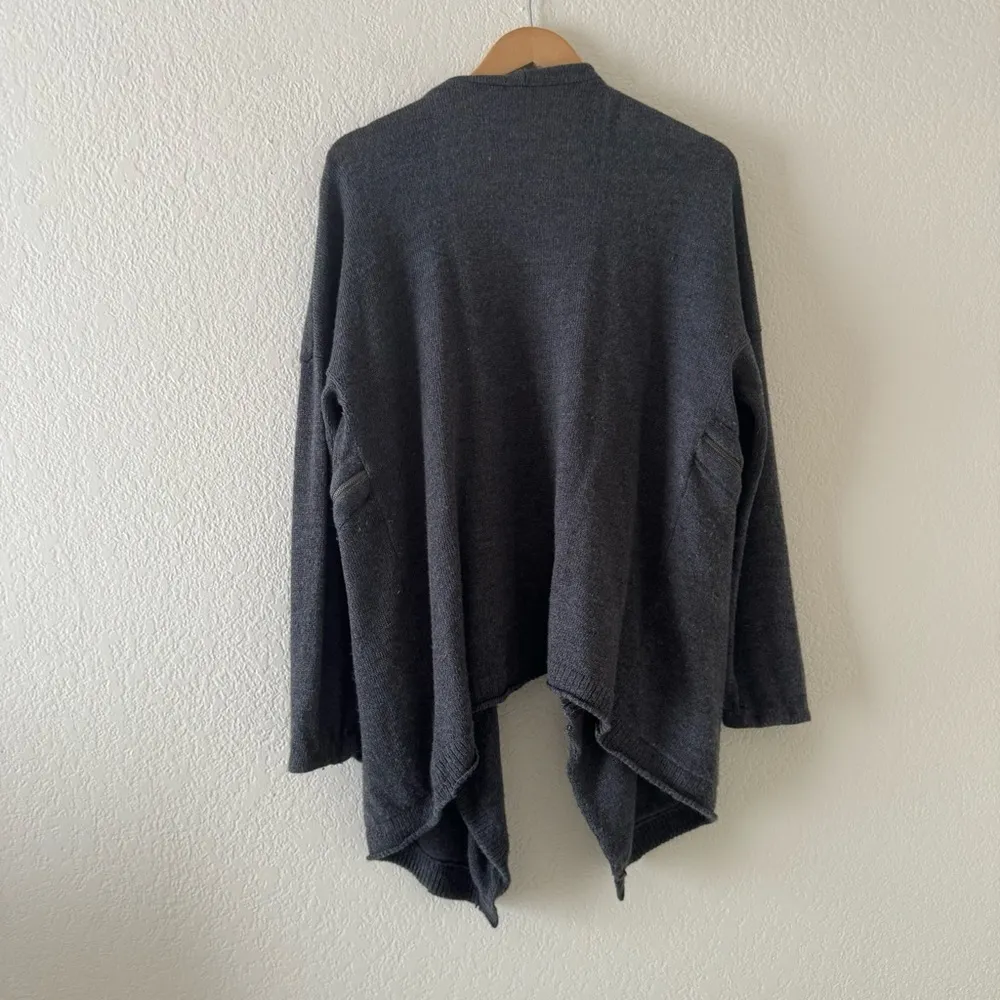 Garnet Hill Wool Linen Drape Front Open Cardigan Zipper Detail Pockets - Image 4