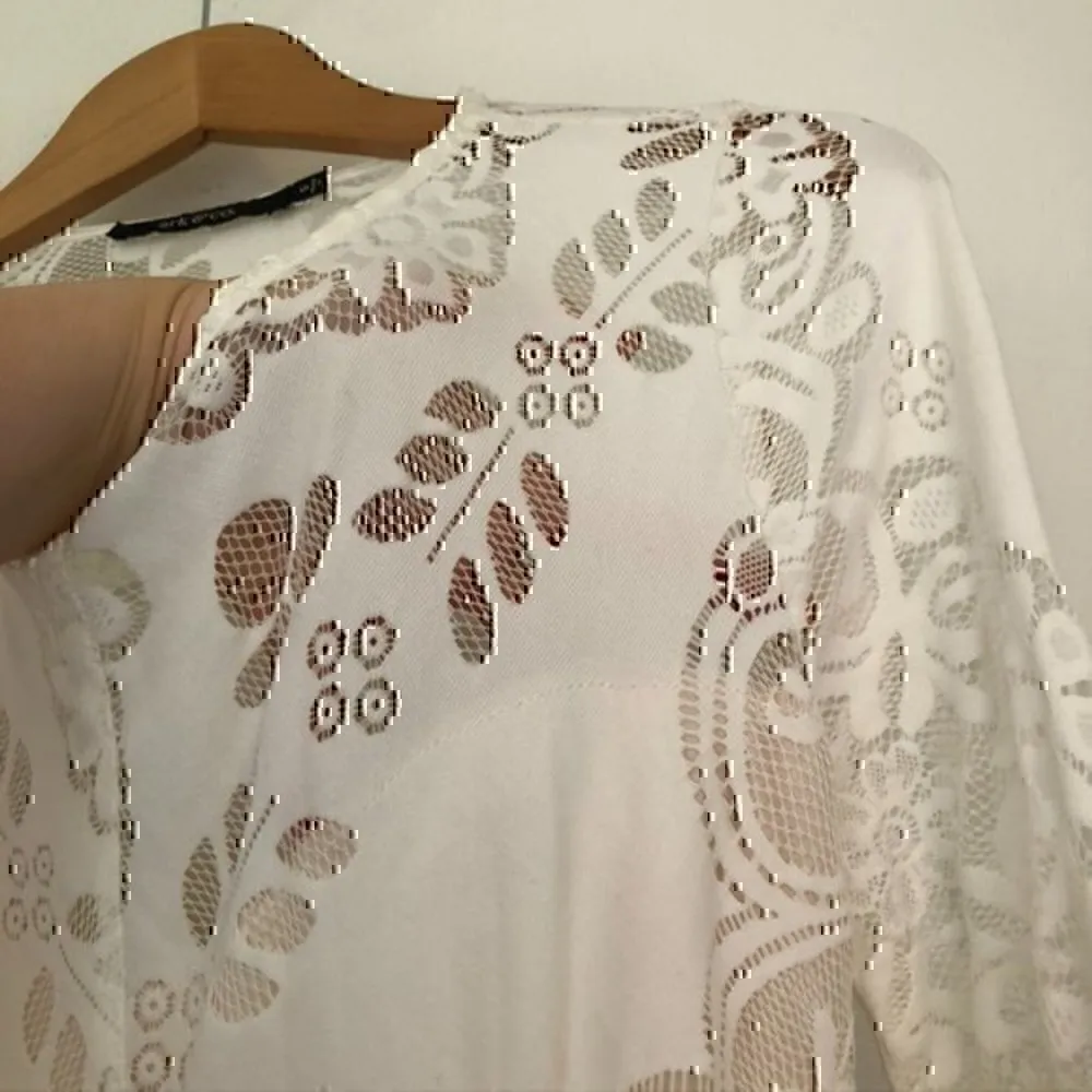 ARK & CO Burnout Lace Skater Dress White Blush Underlay Long Bell Sleeve Mini S - Image 6