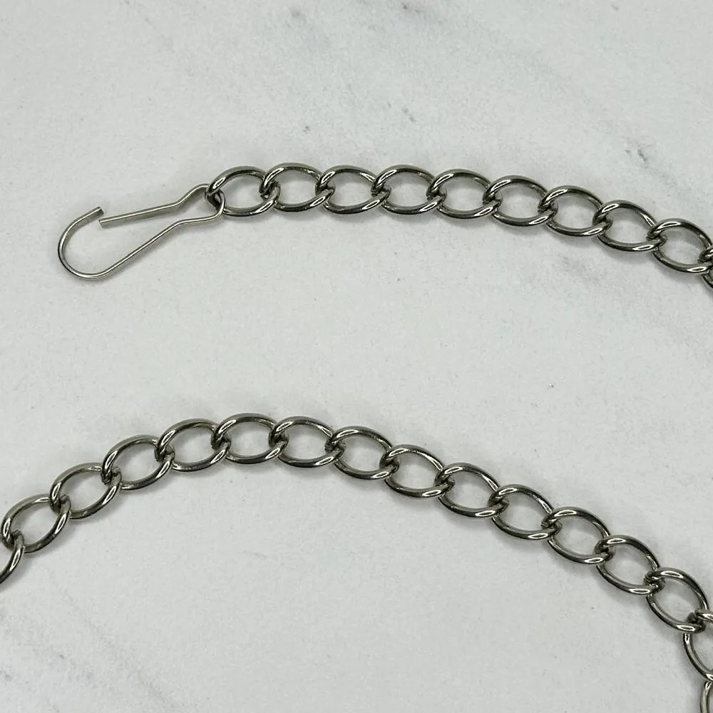 Chunky Crest Charm Silver Tone Chain Link Belt Size XS/S Statement ✨ - Image 4