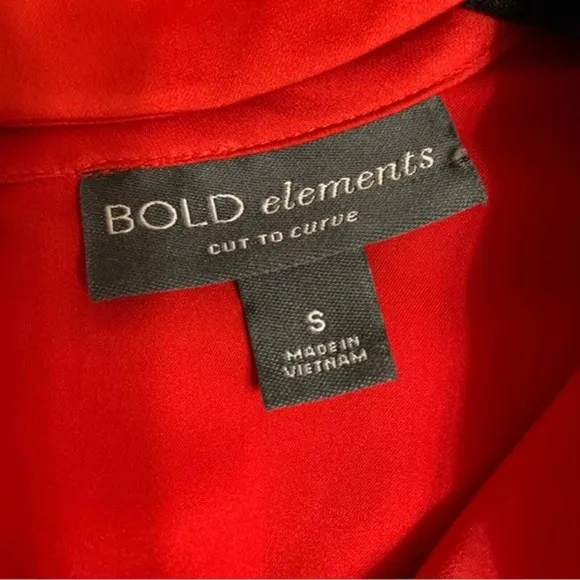 Bold Elements Red Blouse Cutout Mock Neck Long Sleeve Satin Top Womens Size S - Image 4