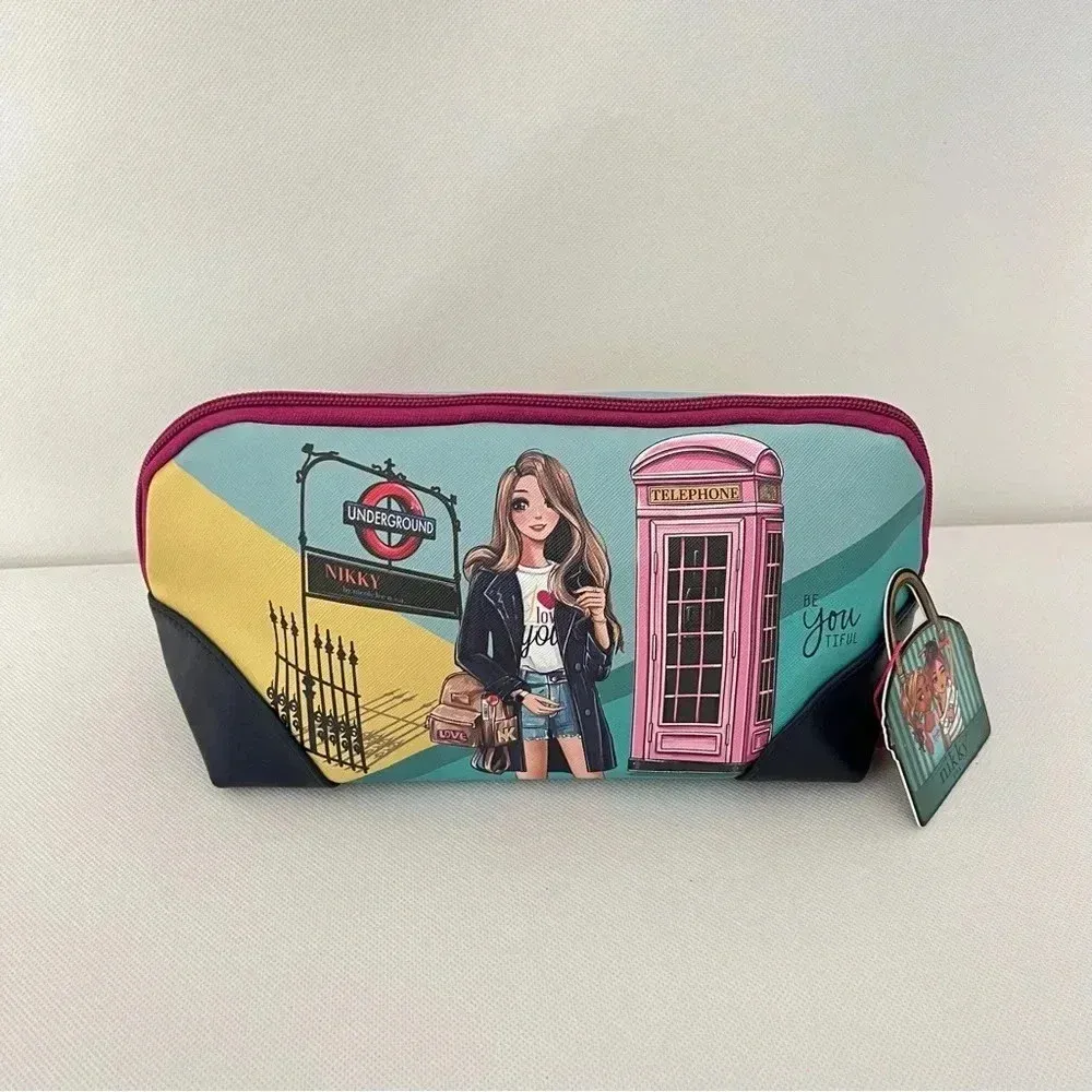 Nikky By Nicole Lee Large Oval Makeup Pouch Cosmetic Bag Miss Your Call - Image 2