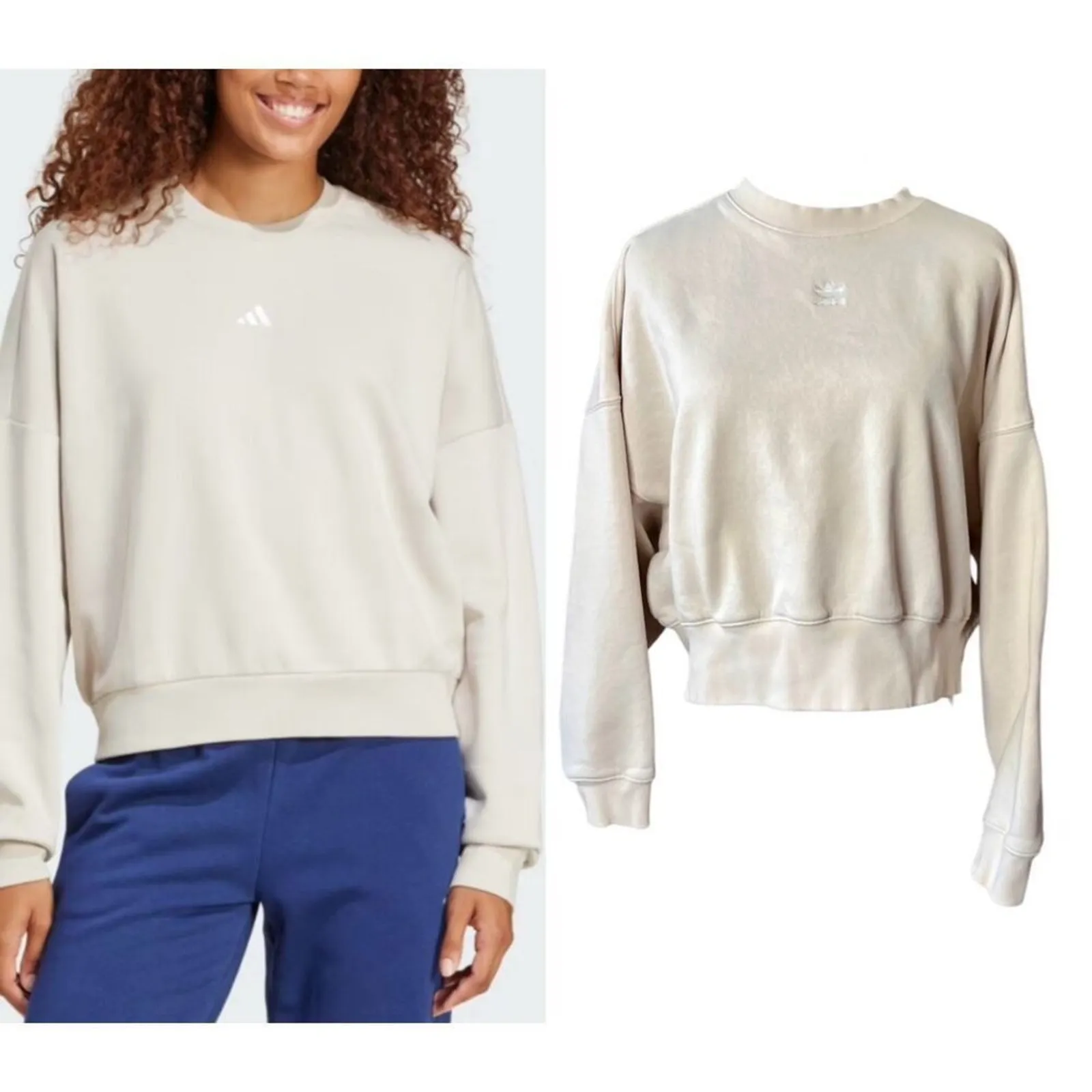 Adidas Feelcozy Essential Logo‎ Sweatshirt  8 Cream Loose Fit Soft Sportswear - Image 2