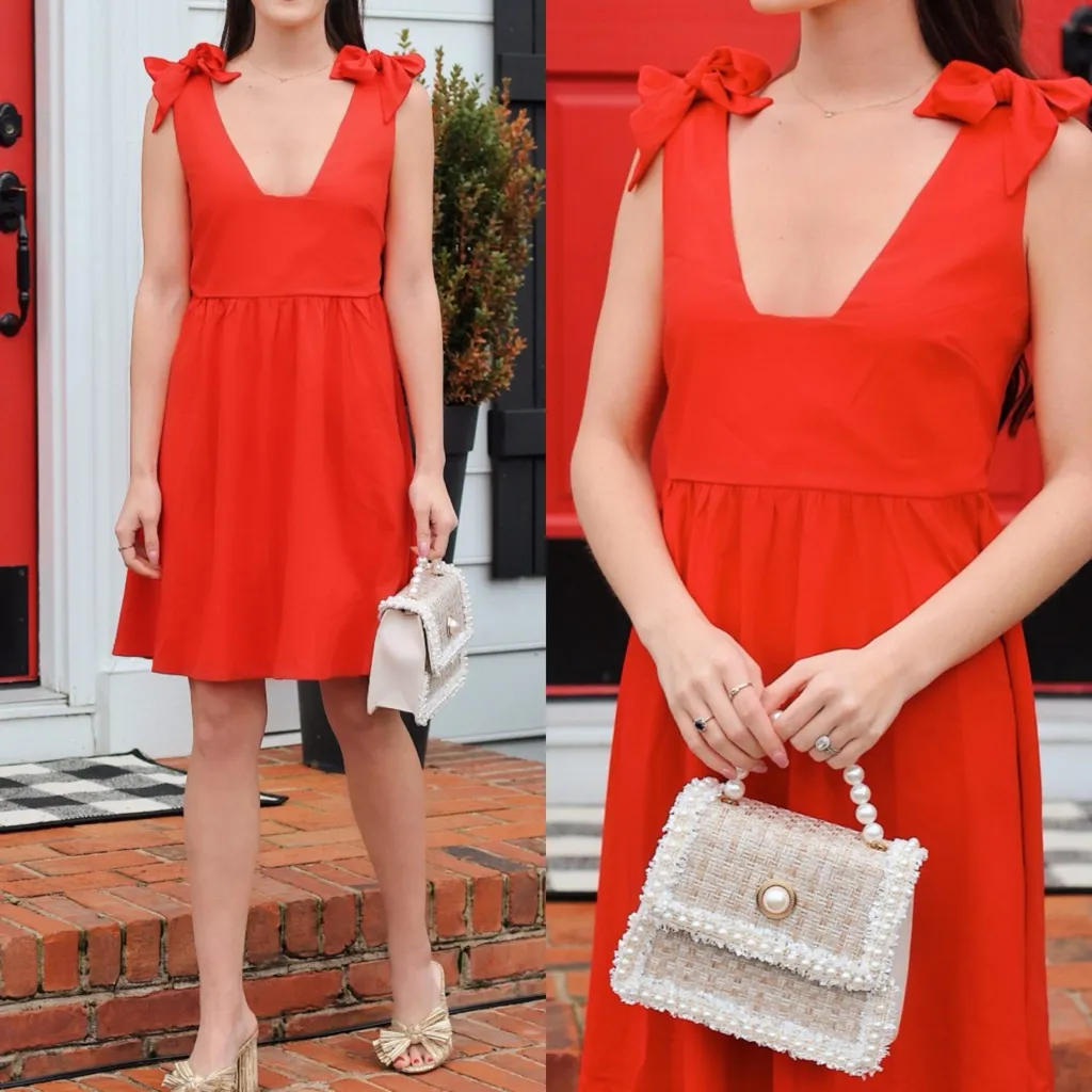 Pomander Place X Tuckernuck Babydoll Tie Shoulder Mini Dress Holiday Red - Image 2