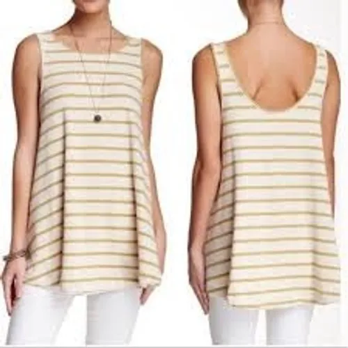 FREE PEOPLE WE THE‎ FREE Yellow & Blue Stripe Tank Top Garden Tunic EUC Small - Image 2