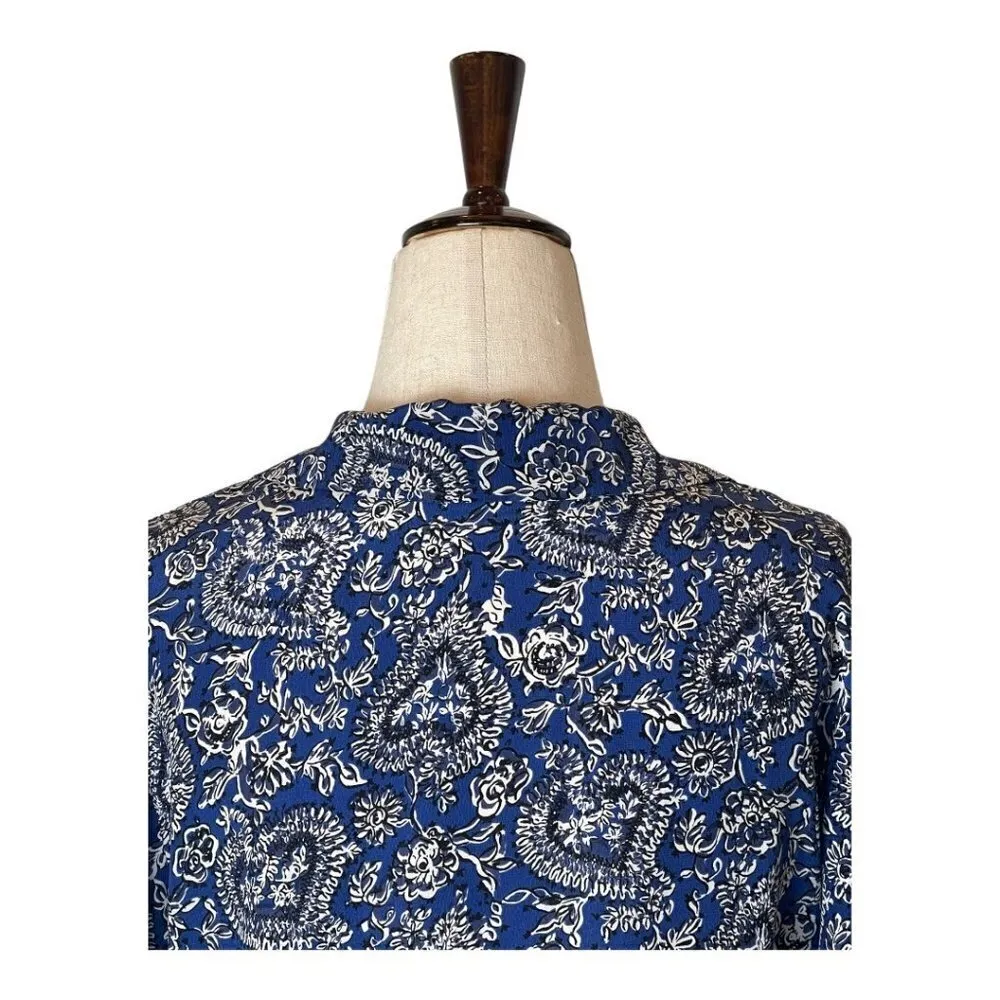 Tara Jarmon Blue Silk Floral Print‎ Collared Button Down Ruffle Cuff Blouse S - Image 4