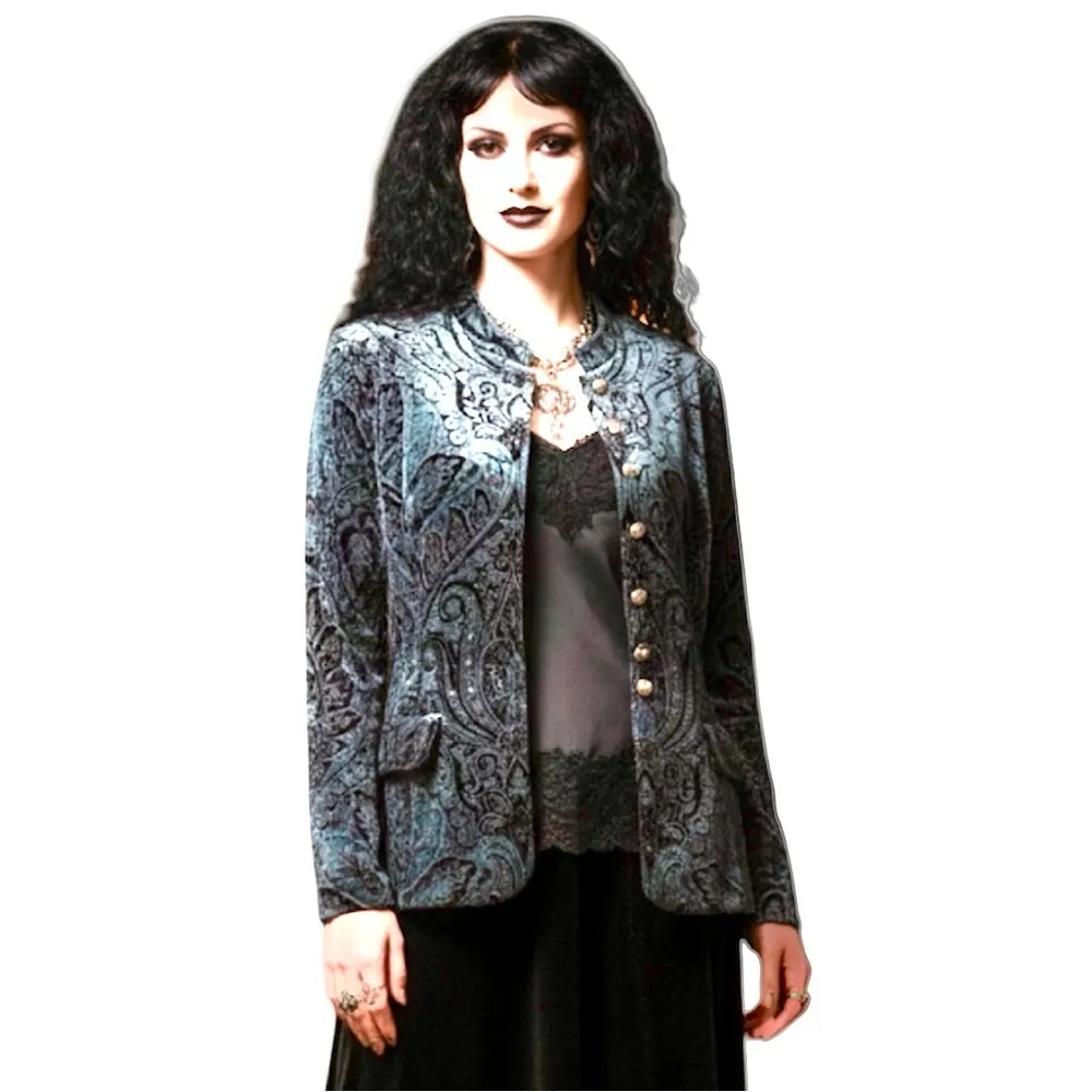 Coldwater Creek Velvet Paisley Jacket Blue & Brown Print Size X-Large women’s - Image 13