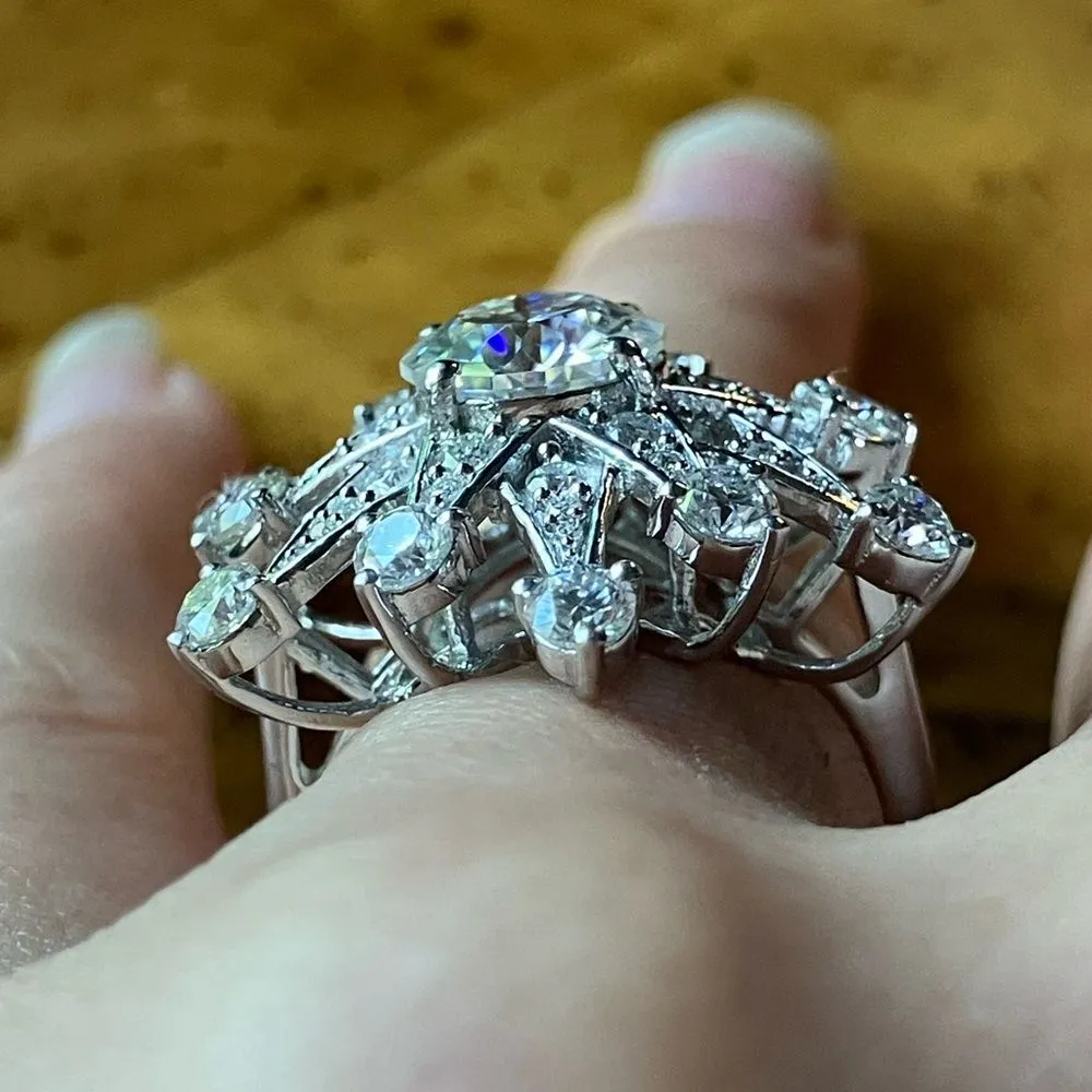 Genuine Moissanite Sterling Silver Cocktail Ring Size 6 - Image 2