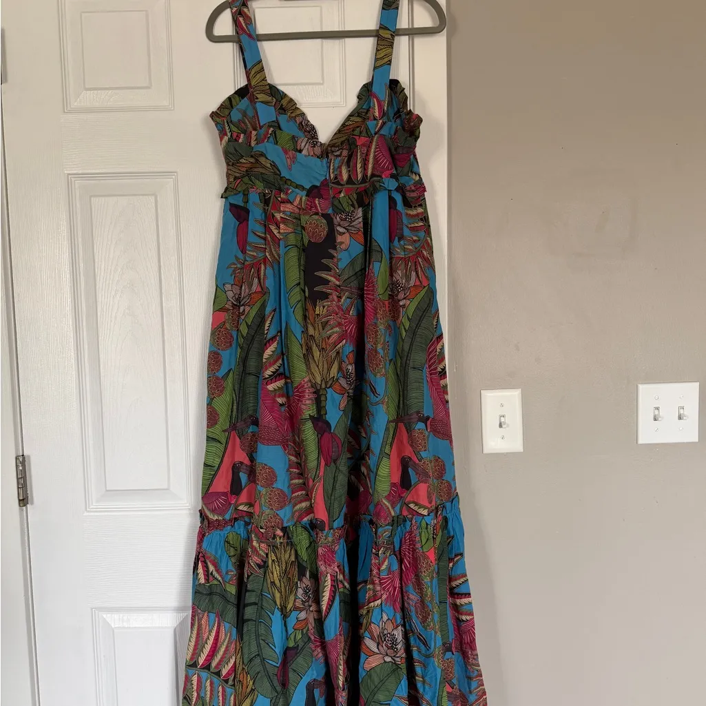 Farm Rio Totally Tuiuiu Cotton Colorful Jungle Tropical Maxi Dress - Image 9