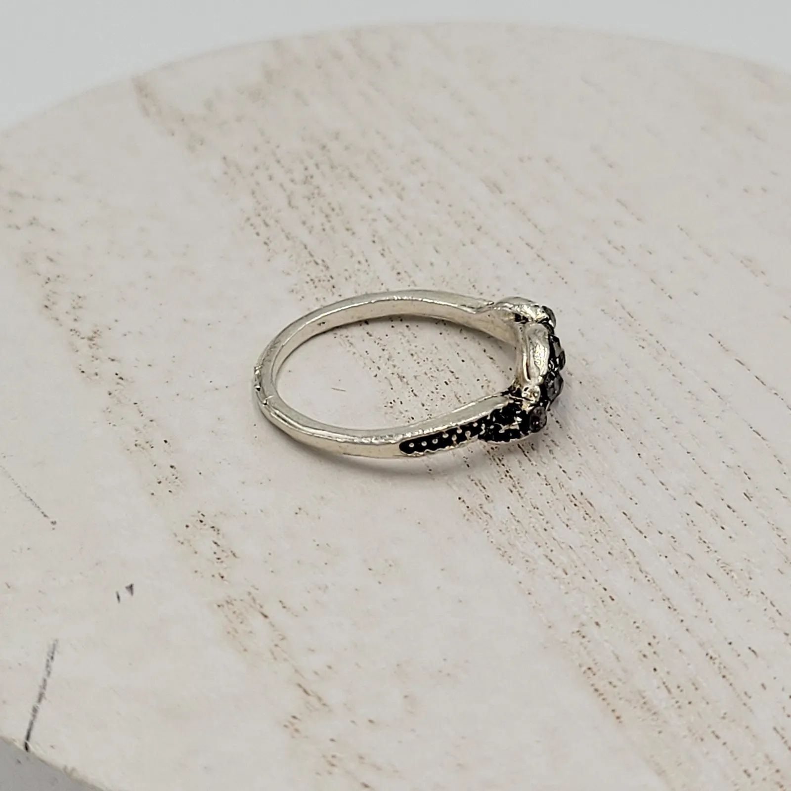 Silver Tone Gray Diamond Gemstone Rhinestone Twisted‎ Knot Ring Fashion Jewelry - Image 11