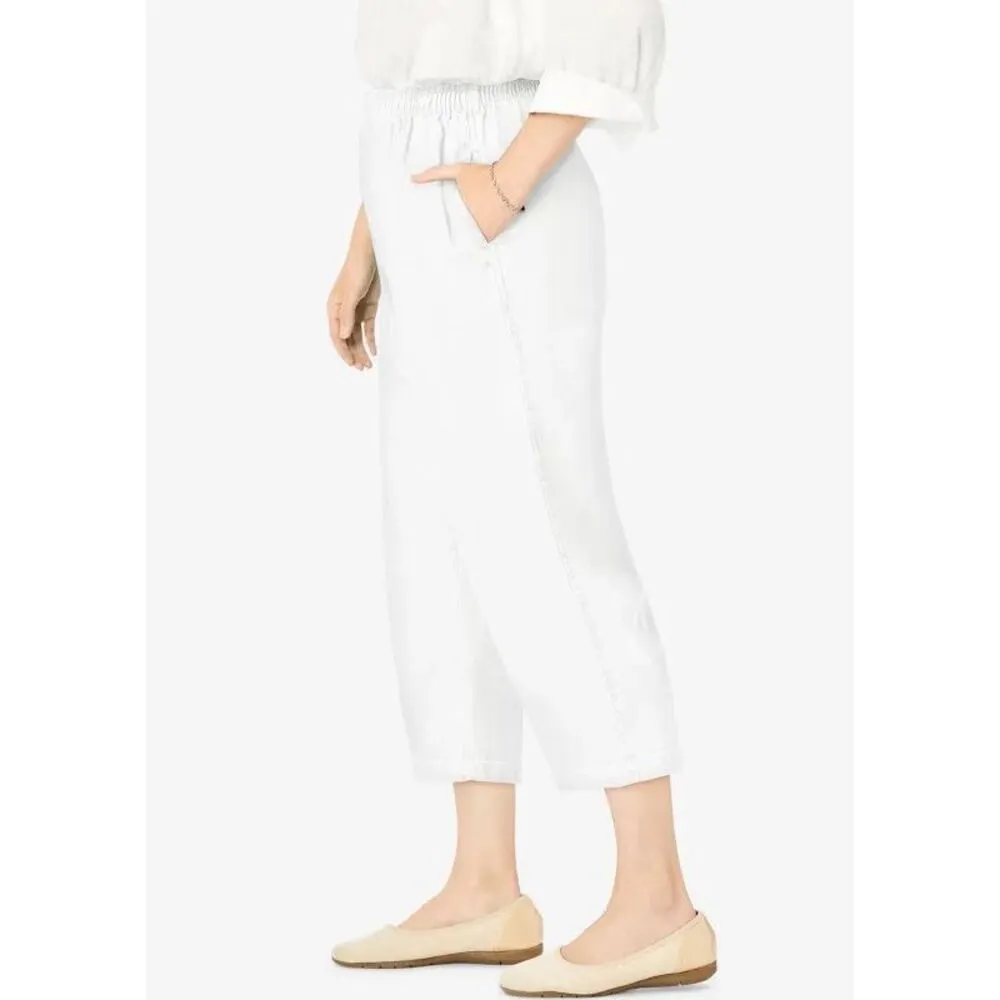 Woman Within NWT size 30WP  white elastic waist cotton capris. - Image 2