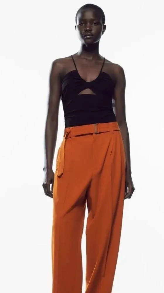 Zara Ruched Black Strappy Bodysuit Open Back Cutout Small Layering - Image 2