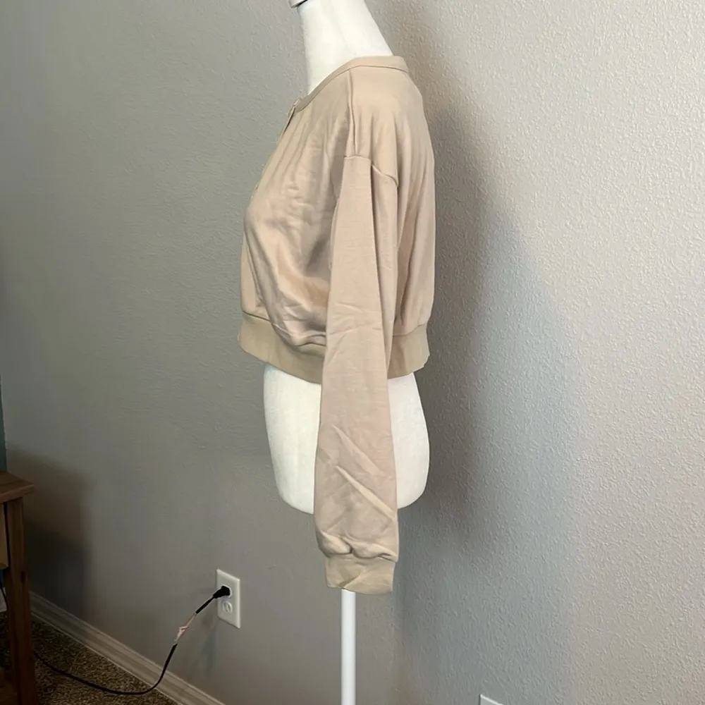 Princess Polly Rise & Lounge Cropped Henley Sweatshirt Beige Size 0 NWT - Image 5
