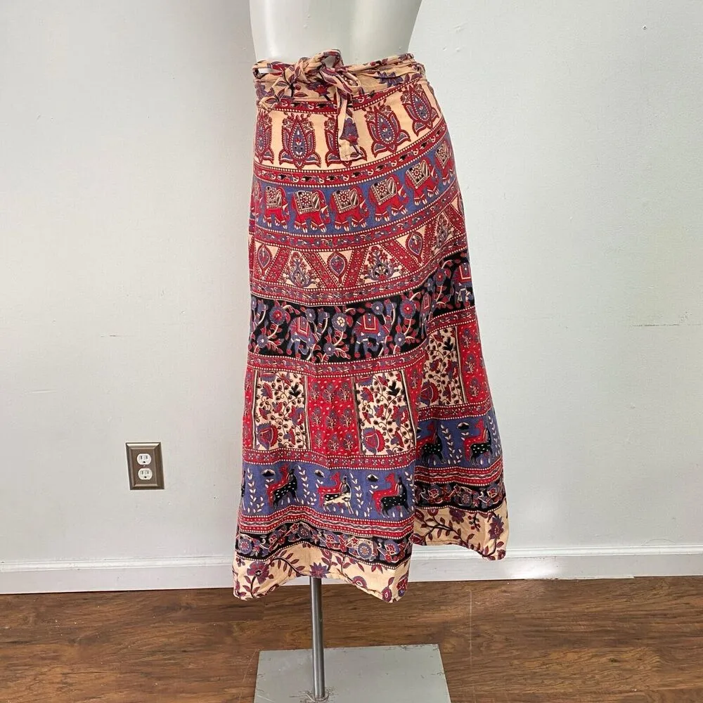 Red Wrap Around Sarong Skirt Women's Floral OS Beach Wear Boho Gypsy Bohemian Size undefined - Image 4