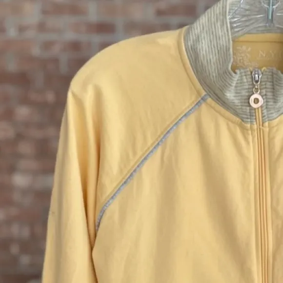 New York Laundry Jacket Knit Full Zip Yellow S Cotton Terry Cloth Lined Spring - Image 4
