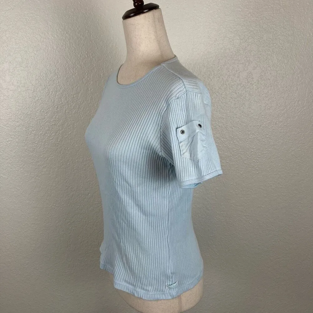 Ralph Lauren Polo Jeans Company Y2K ribbed baby T-shirt women’s M blue crewneck - Image 2