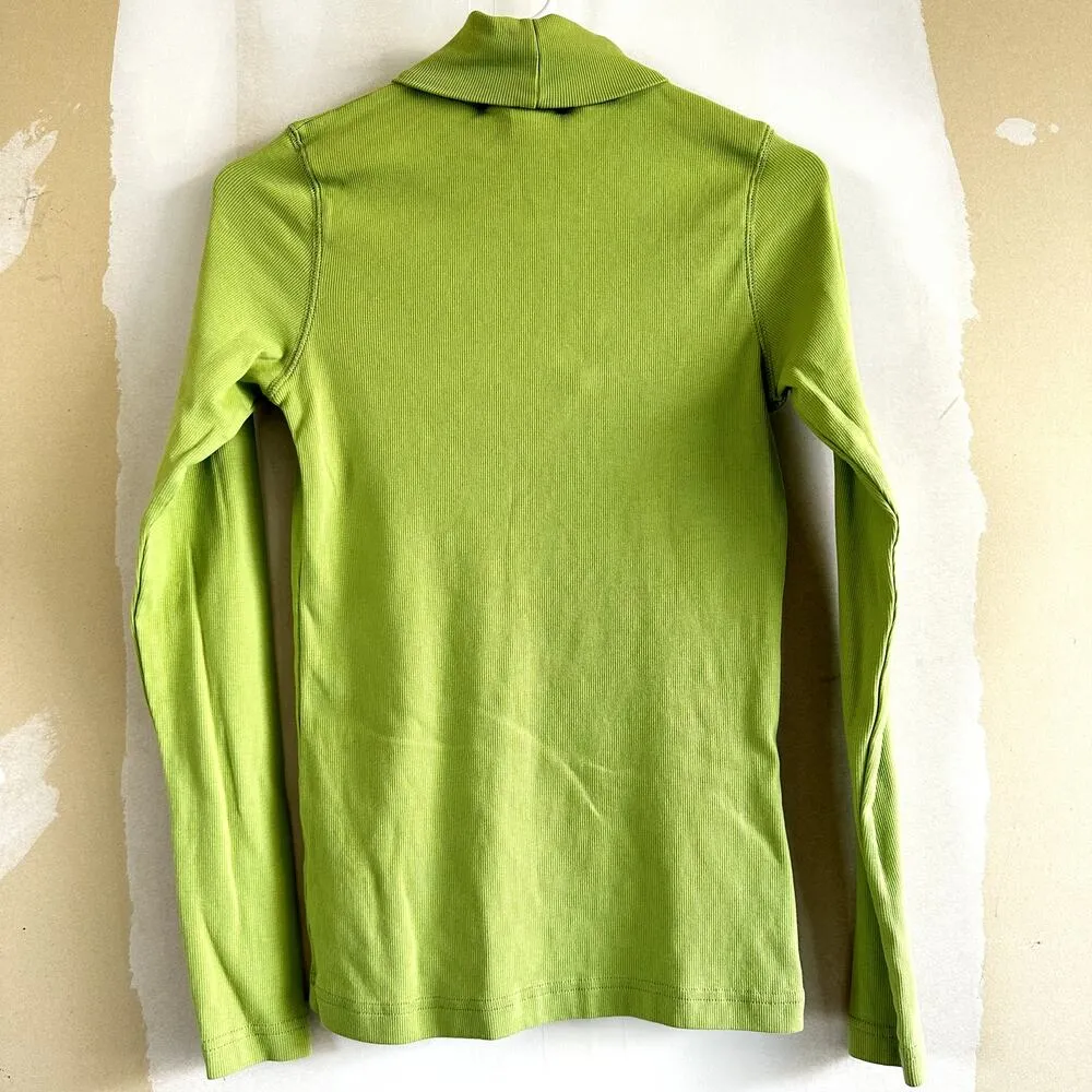 Daily Sports Turtle Neck Pullover Sweater Ribbed Knitted Neon Green Medium - Image 4