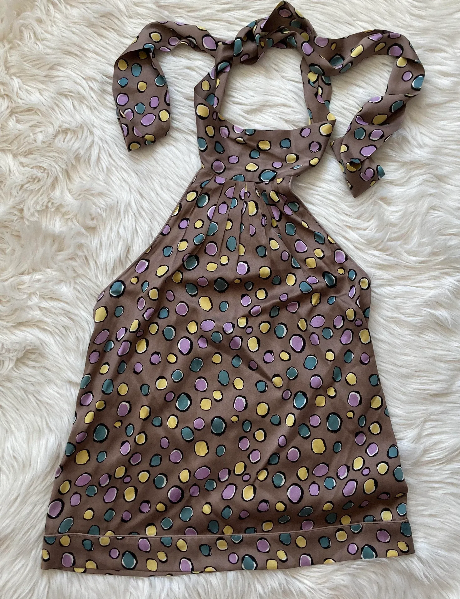 BCBGMAXAZRIA Multicolor Dot Silk Halter Top - Image 3