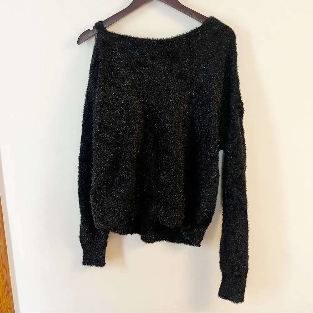 Koton Black Metallic Sparkle Sweater One Shoulder Buckle Detail Size Large - Image 7