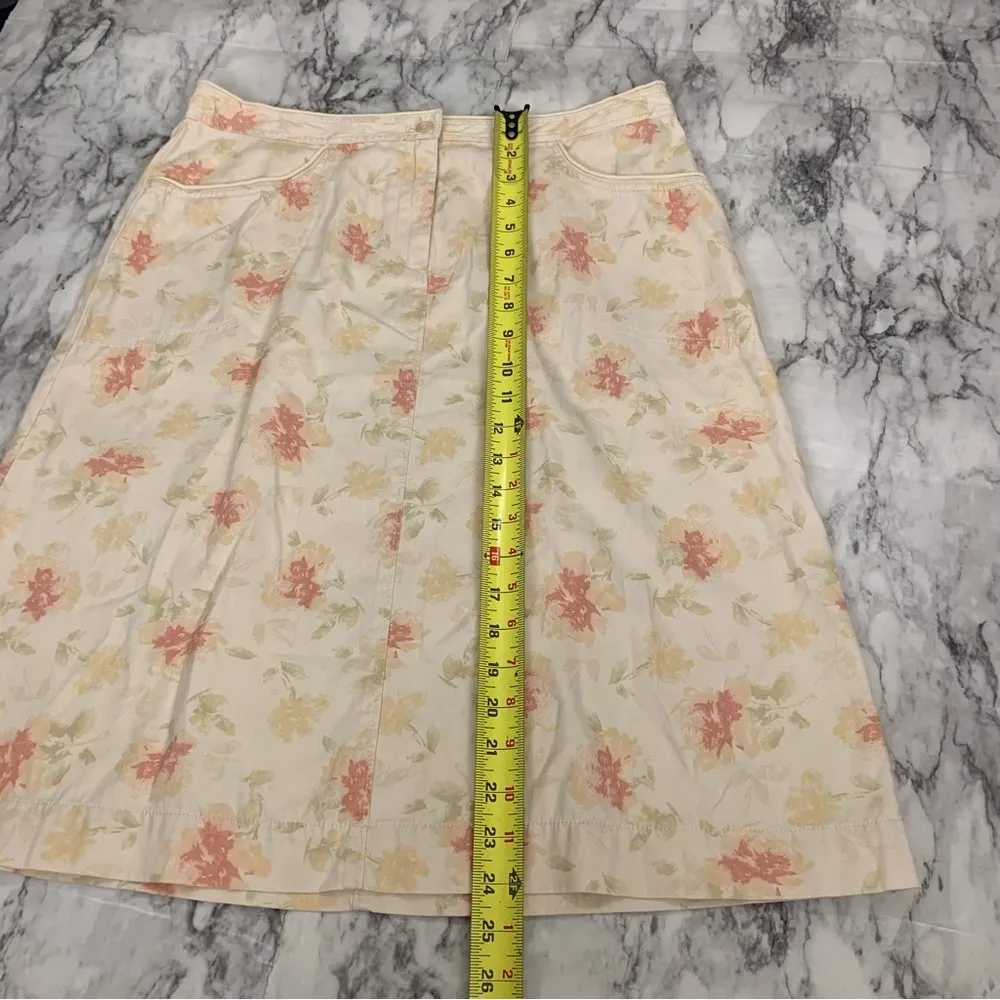 J.Jill Floral Print Skirt 100% Cotton Pastel Yellow Size 12 Vintage 90s - Image 5