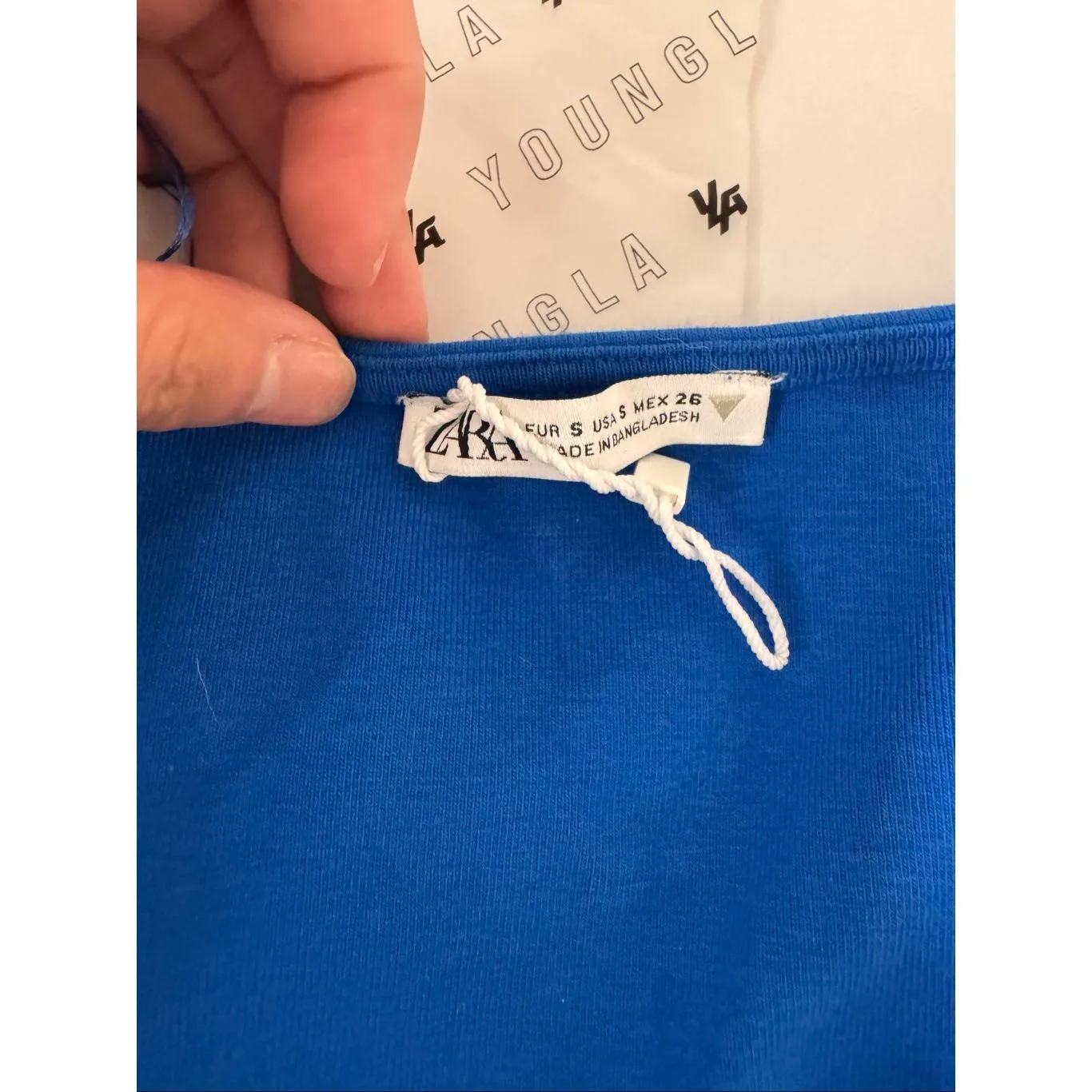 ZARA Blue Square Neck Crop Top Women’s Small – Short Sleeve Stretchy Basic - Image 7