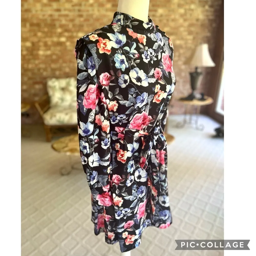 Rebecca Minkoff Trudy Dress Black Floral High Neck Mini XS Long Sleeve Party - Image 14