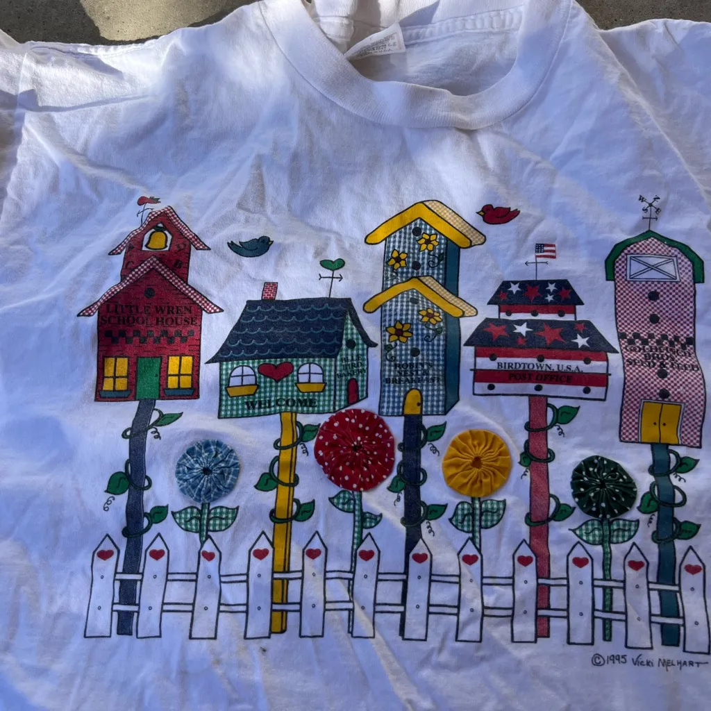 Vintage Bird Houses 1995 Vicki Melhart Single Stitch T Shirt Size L USA Made White Size L - Image 10