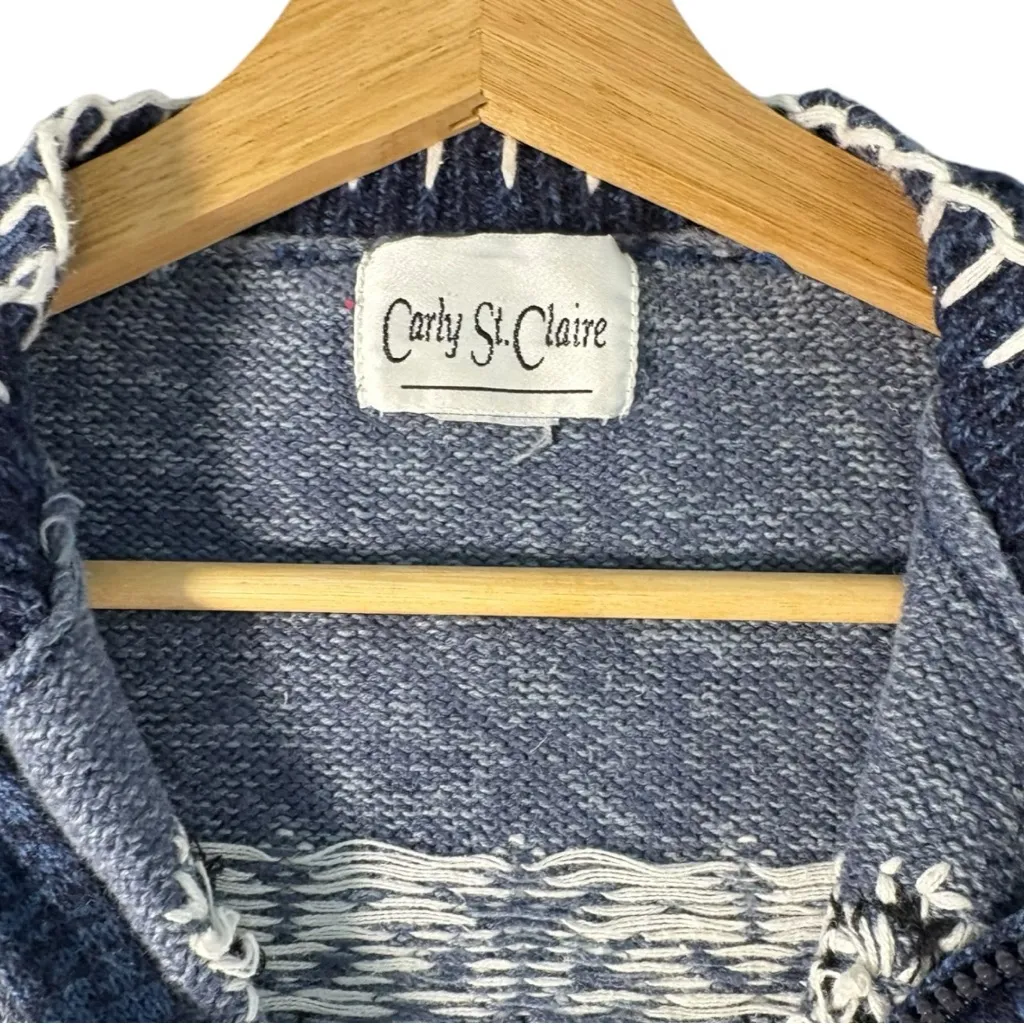 Carly St. Claire Y2K Christmas Sweater Womens Large Polar Bear Grannycore VTG Blue - Image 5