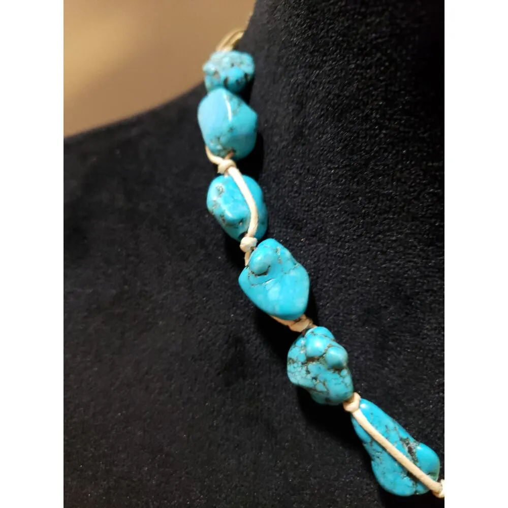 Womens Tribal Turquoise Gemstone Cord Wrap Collar Necklace with Lobster Clasp Blue - Image 5