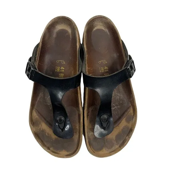 Birkenstock Size 41 10 Gizeh Sandals Birko Flor Patent Shoes Flip Flops T Straps - Image 2