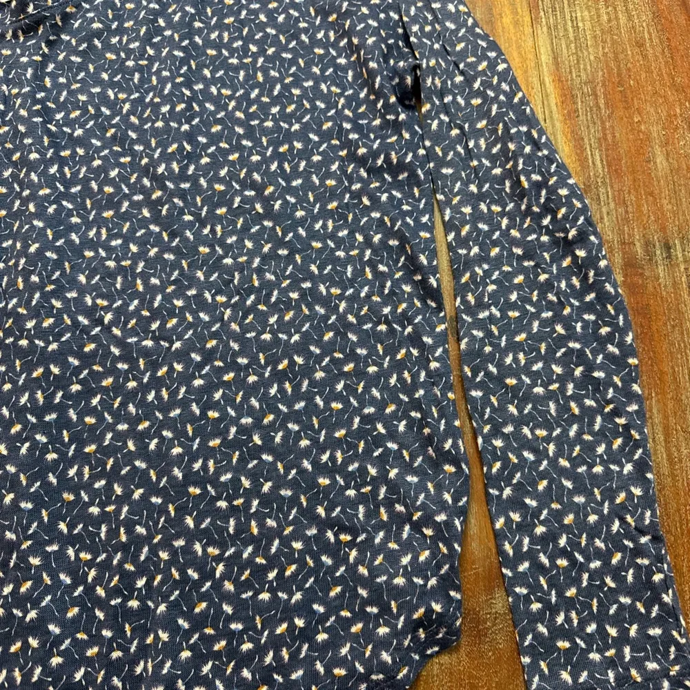 Three Dots Blue White Floral Long Sleeve Tee S - Image 5