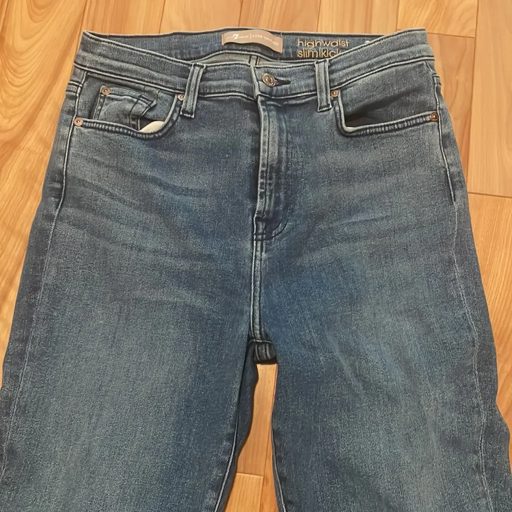 Seven For All Mankind flare high waist slim kick sequin distressed hem jeans - Image 5