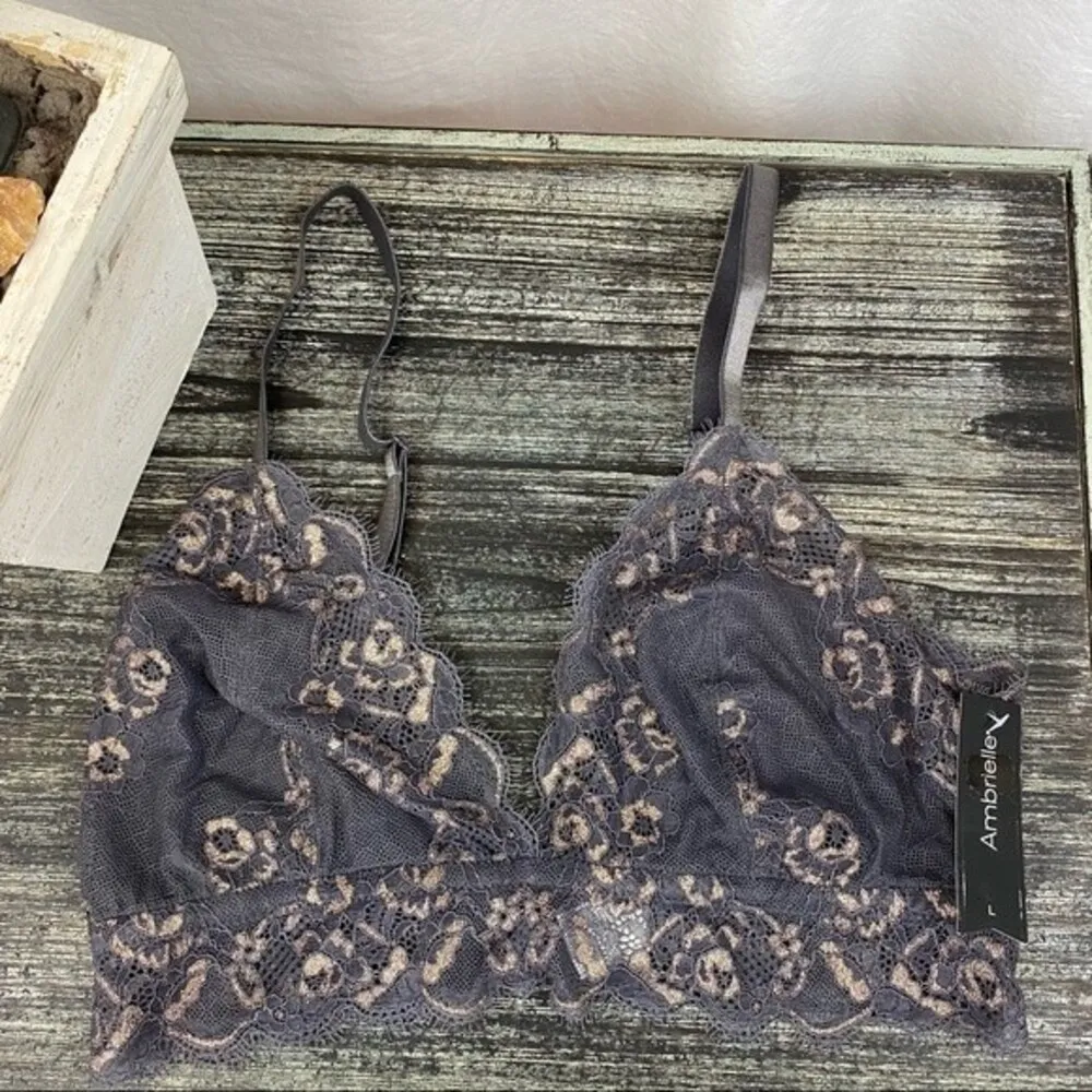Ambrielle Gray Lace Wire Free Bralette Bra Top Large L NEW - Image 3