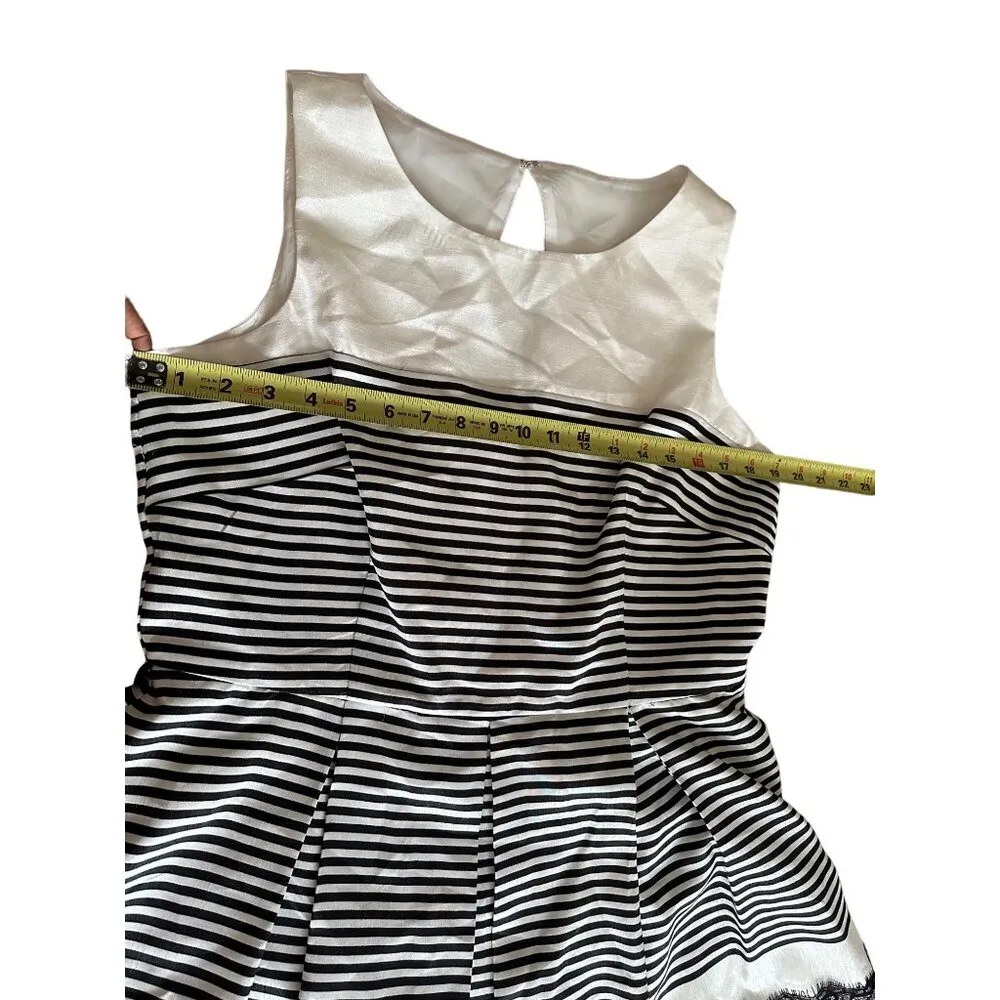 Danny And Nicole Sleeveless Striped Ivory Dress With Lace Black Stripe Size 14P - Image 11