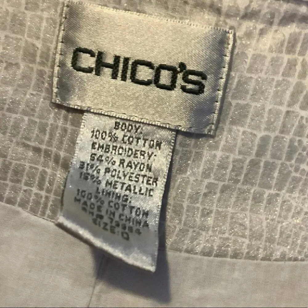 Chicos Paisley Cotton Silver Button Blazer Shiny 0 Small Medium Career - Image 2