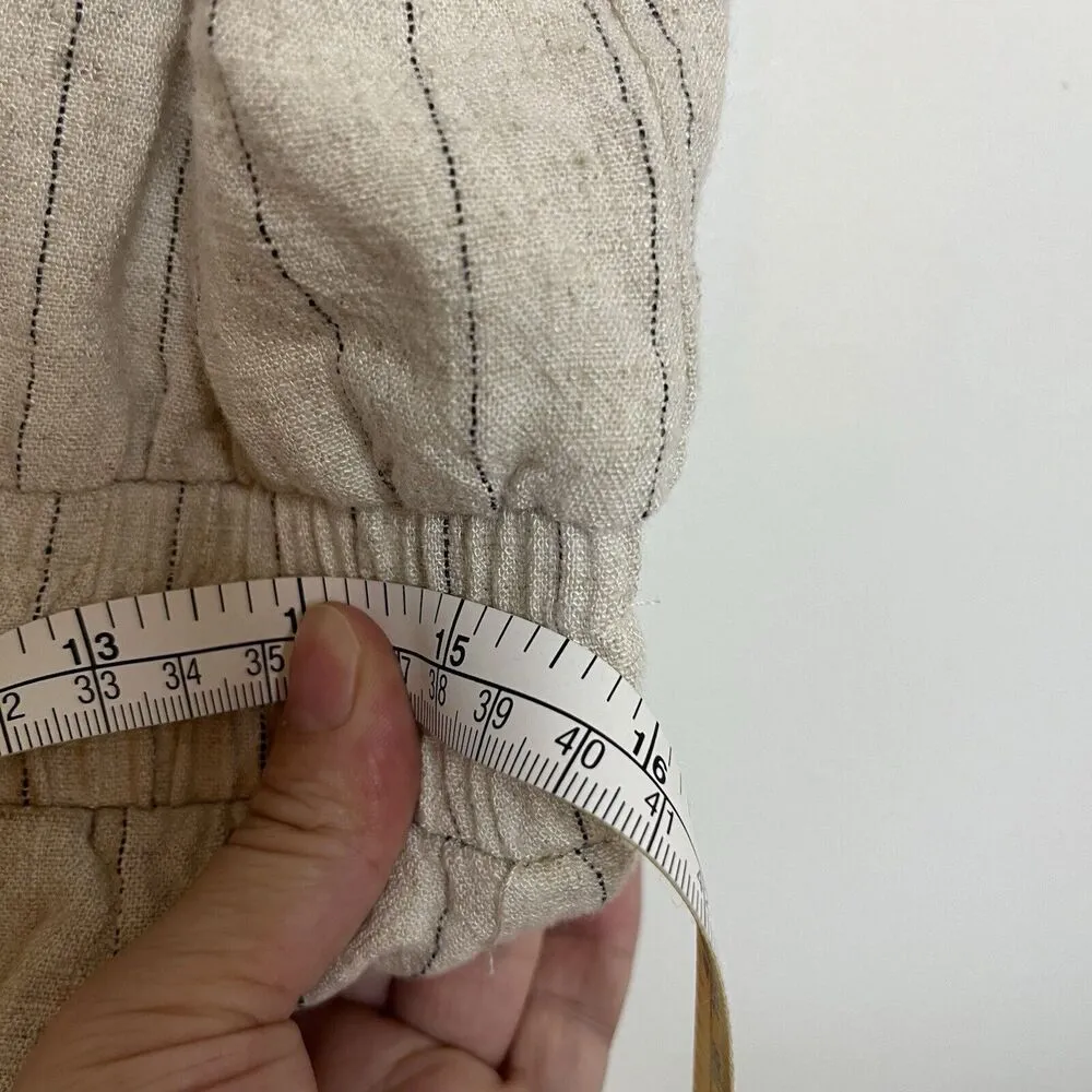 Allie Rose Women Linen Blend Romper Sz L Stripe Sleeveless Side Pockets Beige Green Size L - Image 10