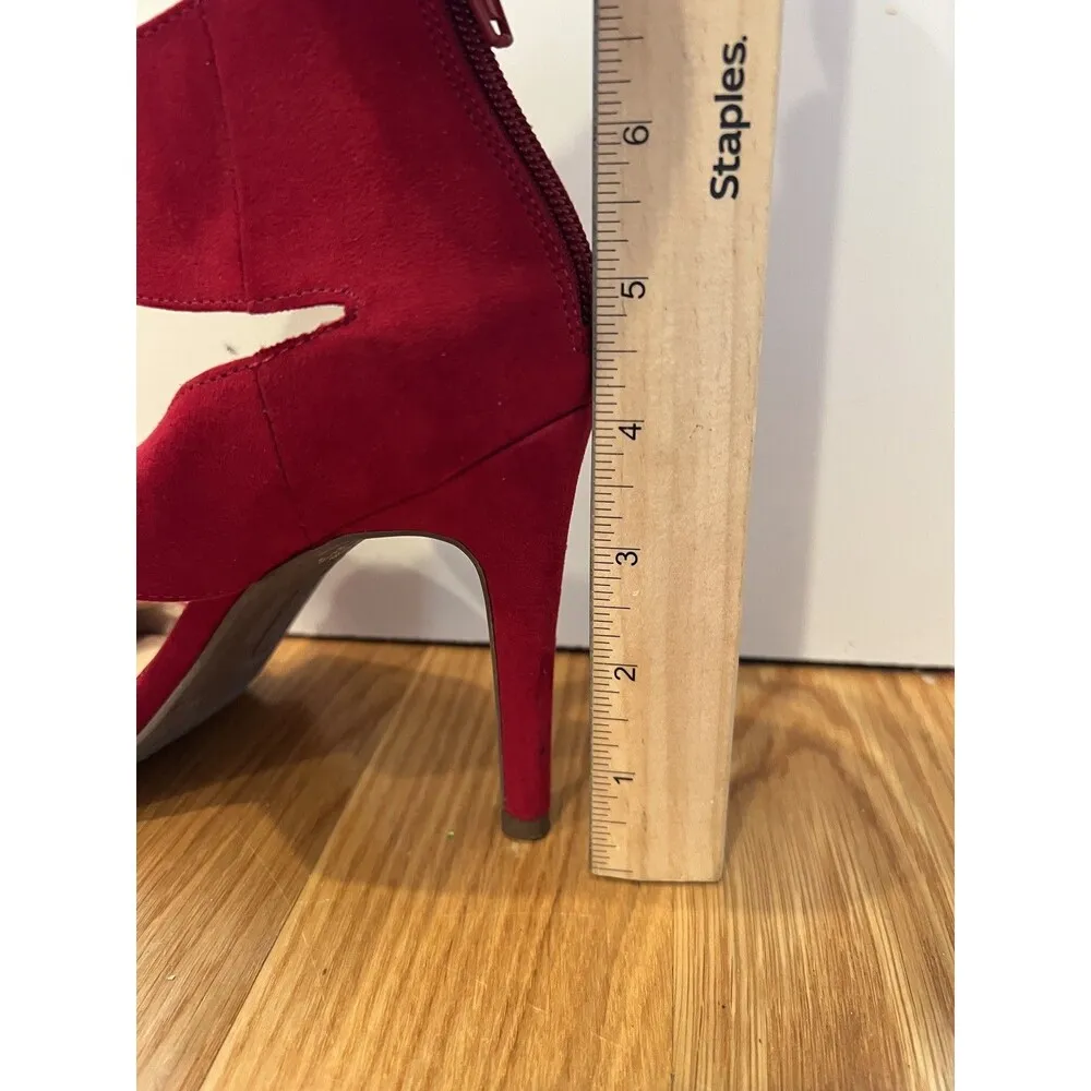 Christian Siriano Shoes Womens Size 9 Red Suede Heels Strappy Sandals Dress - Image 6